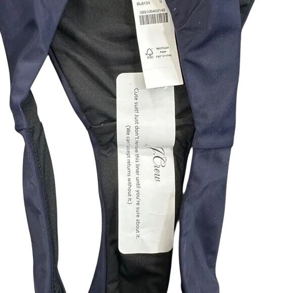 NWT J.Crew Curved Waist Mid Rise High Leg Cheeky Bikini Bottom Swim S Navy Blue - Picture 10 of 15